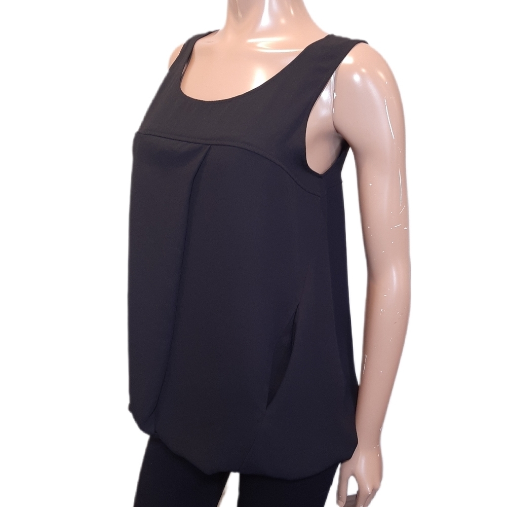 Theory Pleated Sleeveless Tank Top Flowy Bubble Hem Womens Size Medium Black
